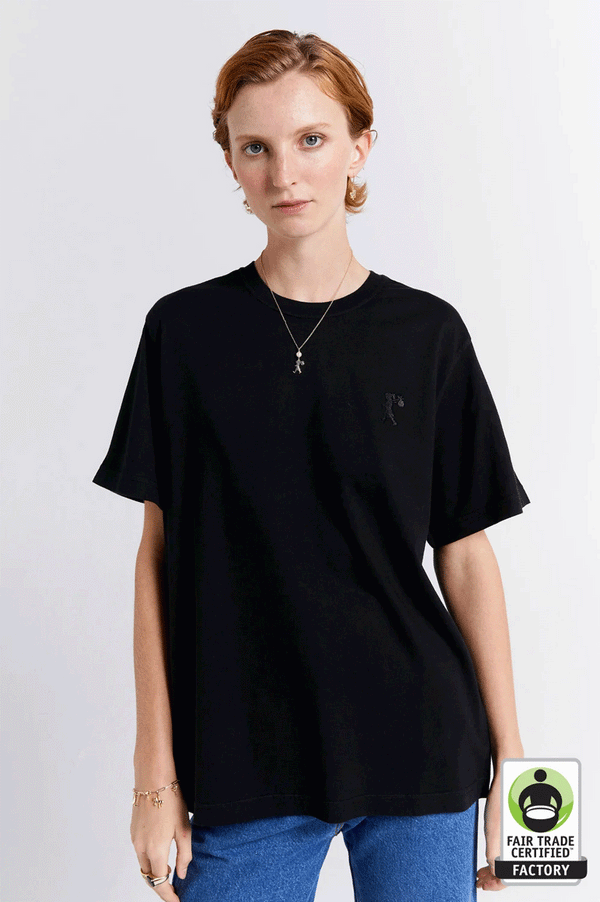 Karen Walker Embroidered Runaway Girl Classic Organic Cotton T-Shirt - Black