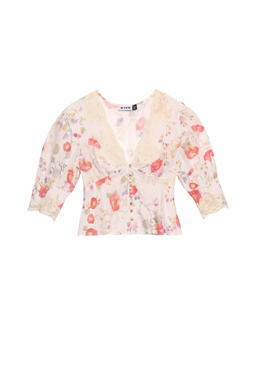 Rixo Amanda Top - Waterblossom Ivory