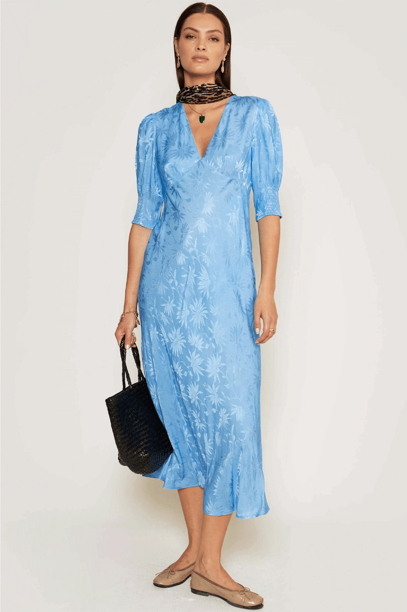 Rixo Zadie Dress Daisy Jacquard Blue CHAPMANSTORE.CO.NZ