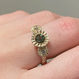 Alexandra Dodds Triple Teeth Gem Ring  - 9ct Gold Green Sapphire