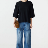 Bassike Boxy 3/4 Sleeve T-shirt - Black