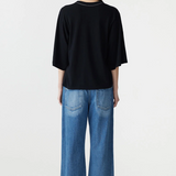 Bassike Boxy 3/4 Sleeve T-shirt - Black