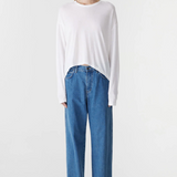 Bassike Curved Hem Heritage L/S T-shirt - White