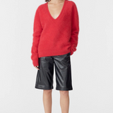 Bassike Deep V Textured Knit - Red