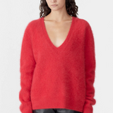 Bassike Deep V Textured Knit - Red