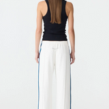 Bassike Double Stripe Wide Leg Pants - White/Cobalt Ink Stripe