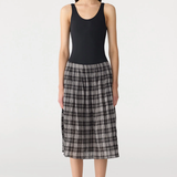Bassike Fine Check Gathered Skirt - Black/Taupe Check