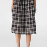 Bassike Fine Check Gathered Skirt - Black/Taupe Check