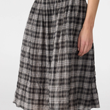 Bassike Fine Check Gathered Skirt - Black/Taupe Check