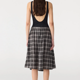 Bassike Fine Check Gathered Skirt - Black/Taupe Check