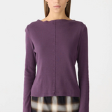 Bassike Front Seam Rib LS T-shirt - Aubergine