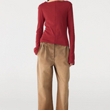 Bassike Front Seam Rib LS T-shirt - Deep Red