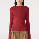 Bassike Front Seam Rib LS T-shirt - Deep Red
