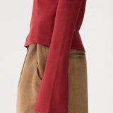 Bassike Front Seam Rib LS T-shirt - Deep Red