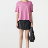 Bassike Layered Neck T-shirt - Boysenberry/Htg Red