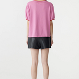 Bassike Layered Neck T-shirt - Boysenberry/Htg Red