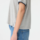 Bassike Layered Neck T-shirt - Greymarle/Blue Ink
