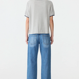 Bassike Layered Neck T-shirt - Greymarle/Blue Ink