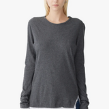 Bassike Split Layered LS T.shirt - Charcoal Marl/White