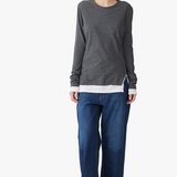 Bassike Split Layered LS T.shirt - Charcoal Marl/White