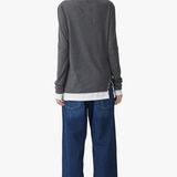 Bassike Split Layered LS T.shirt - Charcoal Marl/White