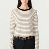 Bassike Stripe Baby LS T-shirt - Black/White/Undyed