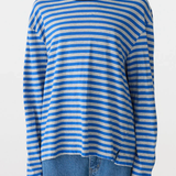 Bassike Stripe Boyfreind L/S T-shirt - Cobalt/Grey Marl/Ink