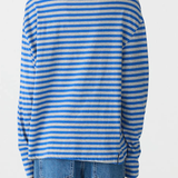 Bassike Stripe Boyfreind L/S T-shirt - Cobalt/Grey Marl/Ink