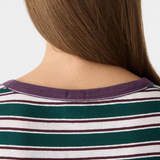 Bassike Stripe Boyfriend LS T-shirt - Dark Forest/Burgundy/White