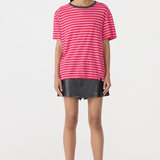 Bassike Stripe Boyfriend T-shirt - Red/Pink/Washed Navy