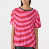 Bassike Stripe Boyfriend T-shirt - Red/Pink/Washed Navy