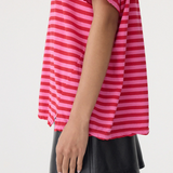 Bassike Stripe Boyfriend T-shirt - Red/Pink/Washed Navy