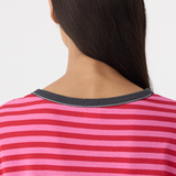 Bassike Stripe Boyfriend T-shirt - Red/Pink/Washed Navy