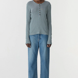 Bassike Stripe Placket LS T-shirt - Dark/Forest White