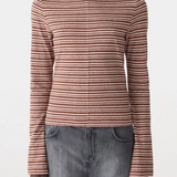 Bassike Stripe Seam Detail LS Top - Pink/Orange/Plum