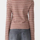 Bassike Stripe Seam Detail LS Top - Pink/Orange/Plum