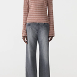 Bassike Stripe Seam Detail LS Top - Pink/Orange/Plum