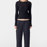 Bassike Twill Pleat Pull On Pant - Black