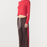 Bassike Twill Stripe Detail Pant - Carob/Red