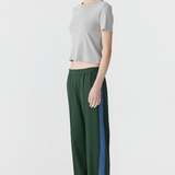 Bassike Twill Stripe Detail Pant - Pine/Marine Blue