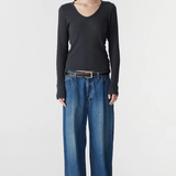 Bassike Waffle V-neck L/S T-shirt - Washed Ink