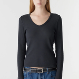 Bassike Waffle V-neck L/S T-shirt - Washed Ink