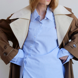 Commonplace Essentials Cortez Shirt - Sky/Maroon Stripe