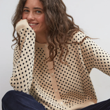Commonplace Essentials Dawn Cotton Cardigan - Beige Polka Dot