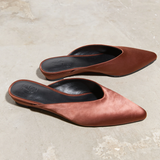 Commonplace Essentials Lady Flat Mule - Choc Satin