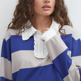 Commonplace Essentials Ocean Frill Polo - Navy/Grey/White
