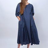 Daylight Moon Happy All Day Dress - Navy Cotton Spots