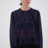 Daylight Moon Here Comes Life Blouse - Navy Crinkle Cotton