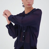 Daylight Moon Here Comes Life Blouse - Navy Crinkle Cotton