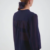 Daylight Moon Here Comes Life Blouse - Navy Crinkle Cotton